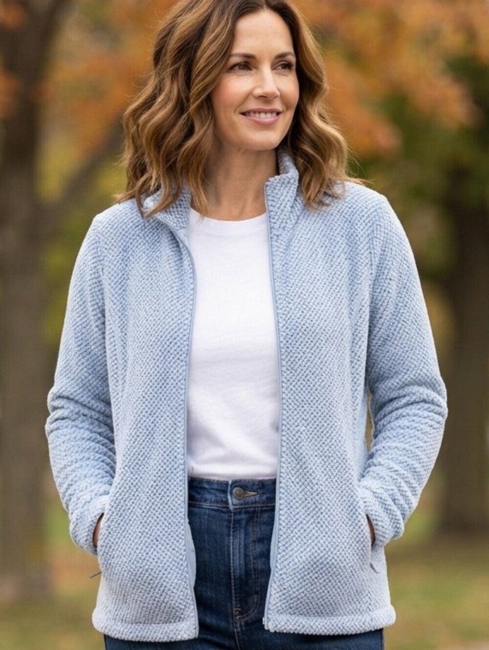 Light Blue Knit Zip-Front Women’s Sweater Jacket